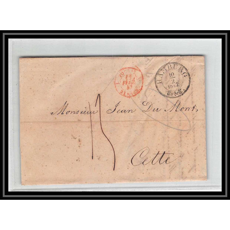 41234 Lettre LAC Allemagne Deutschland Hamburg Tour-T strasbourg 1847 cette France marque d'entree Vorlaufer