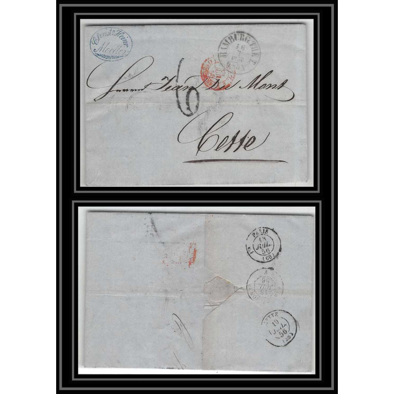 41246 Lettre LAC Allemagne Deutschland Hamburg Tour-T VALENCIENNES 1856 cette France marque d'entree Vorlaufer