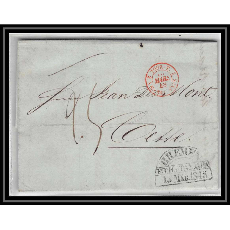 41287 Lettre LAC Allemagne Deutschland Bremen Tour-T VALENCIENNES CPR3 1848 cette route moulins France marque d'entree
