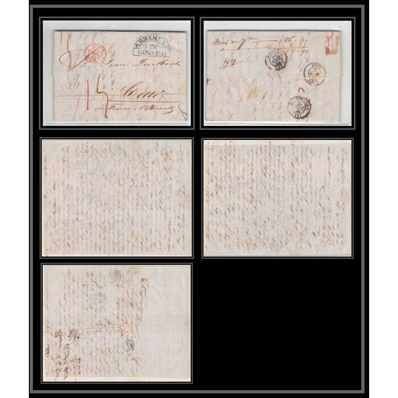 41296 Lettre LAC Allemagne Deutschland Bremen Tour-T strasbourg 1845 cette herault France marque d'entree Vorlaufer