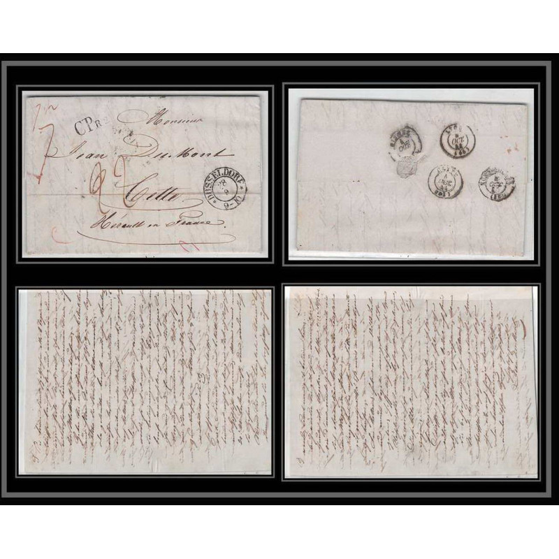 41323 Lettre LAC Allemagne Deutschland dusseldorf CPR2 1844 cette herault France marque d'entree