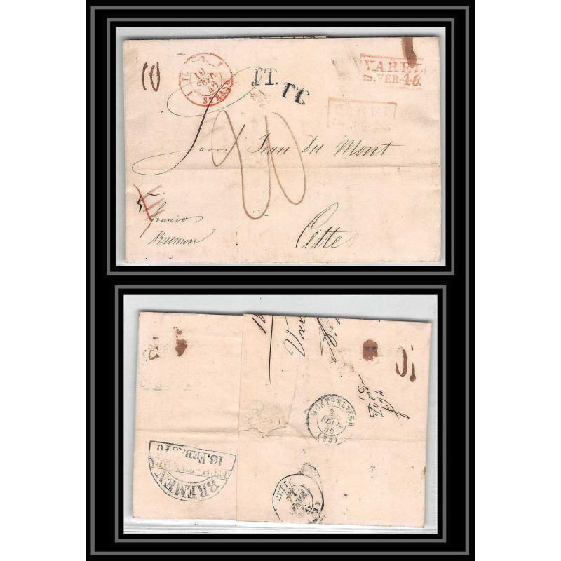 41332 Lettre LAC Allemagne Deutschland Varel Bremen TT DOUBLE FRAPPE Tour-T strasbourg 1846 cette France marque d'entree