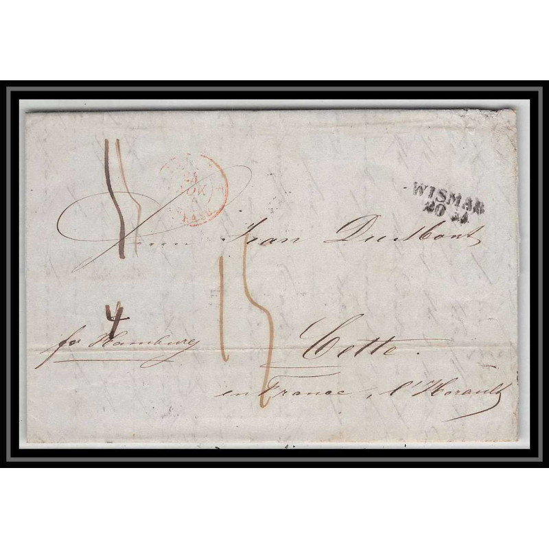 41341 Lettre LAC Allemagne Deutschland wismar Hamburg Tour-T strasbourg TT 1845 cette herault France marque d'entree