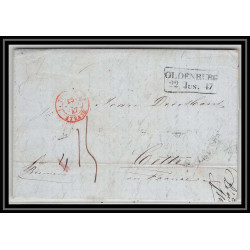 41347 Lettre LAC Allemagne Deutschland Oldenburg Bremen Tour-T strasbourg 1847 cette herault France marque d'entree