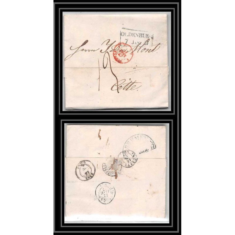 41349 Lettre LAC Allemagne Deutschland Oldenburg Bremen Tour-T strasbourg 1847 cette France marque d'entree Vorlaufer