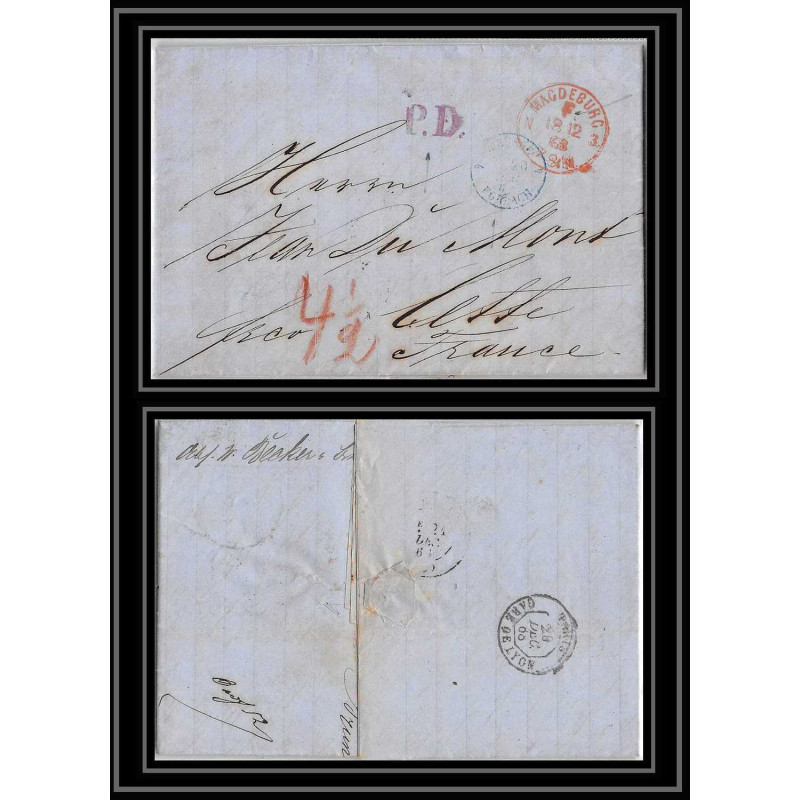 41374 Lettre LAC Allemagne Deutschland prusse forbach Magdeburg 1868 PD violet cette France marque d'entree Vorlaufer