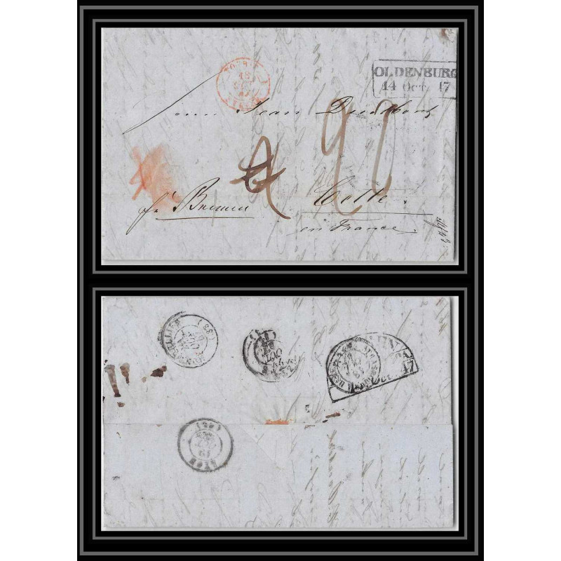 41381 Lettre LAC Allemagne Deutschland Oldenburg Bremen Tour-T strasbourg 1847 cette France marque d'entree Vorlaufer