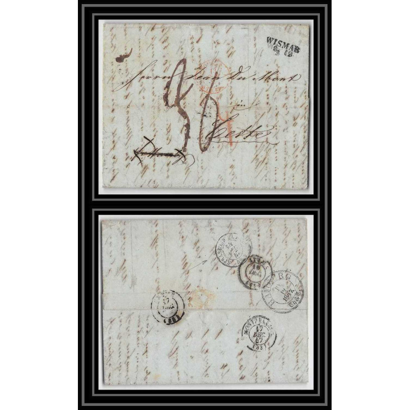 41383 Lettre LAC Allemagne Deutschland wismar Hamburg strasbourg TT 1847 cette herault France marque d'entree Vorlaufer