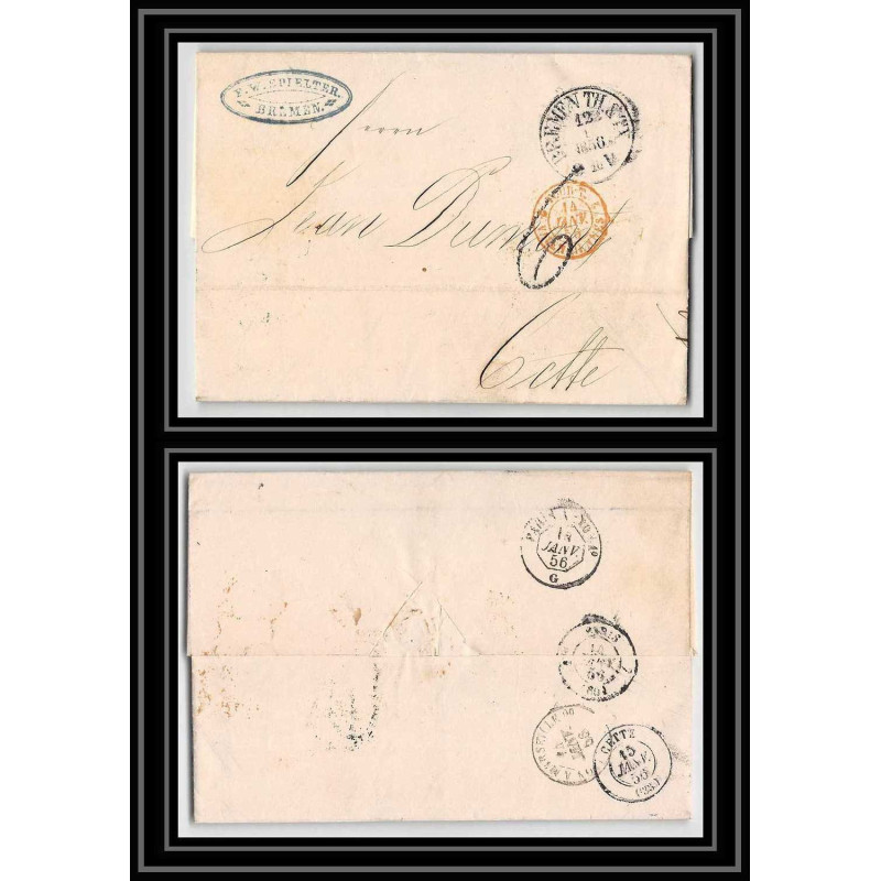 41385 Lettre LAC Allemagne Deutschland bremen th & tx Tour-T VALENCIENNES 1846 cette France marque d'entree Vorlaufer