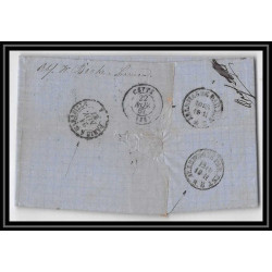 41400 Lettre LAC Allemagne Deutschland Aurich Tour-T Erquelines bleu 1867 cette herault France marque d'entree Vorlaufer