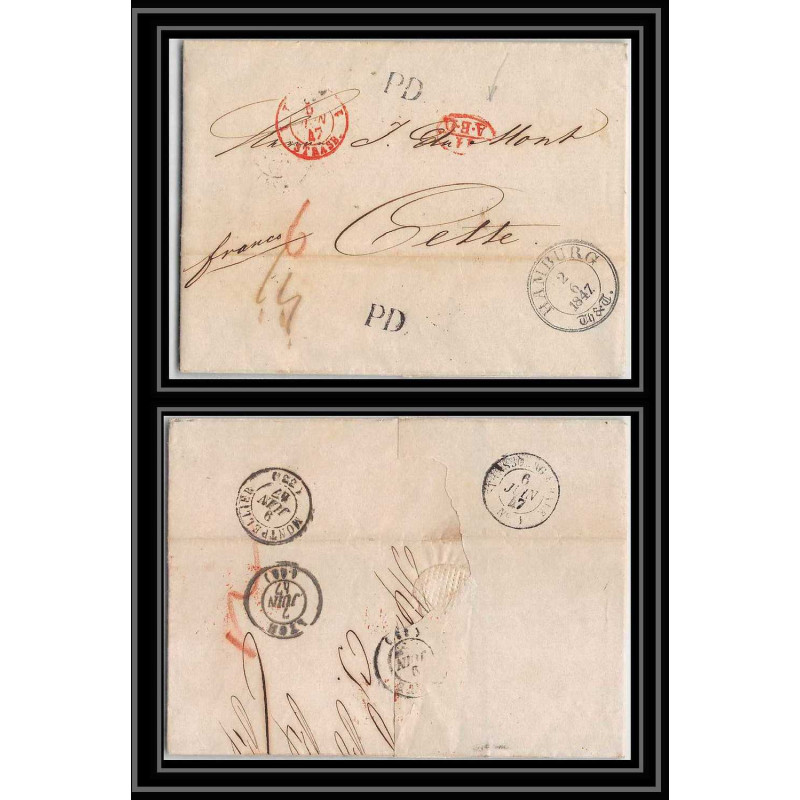 41402 Lettre LAC Allemagne Deutschland HAMBURG TT TT Tour-T strasbourg 1847 11 AED cette France marque d'entree