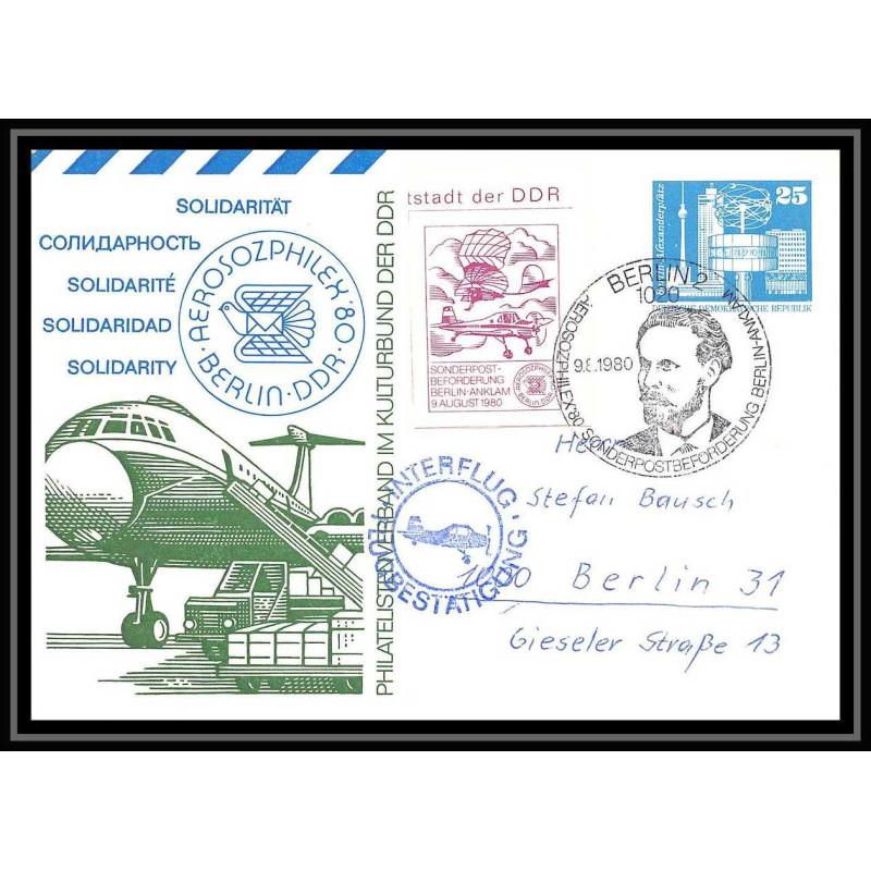 41658 berlin anklam 1980 vignette Allemagne (germany DDR) Aviation PA Poste aérienne airmail Lettre cover