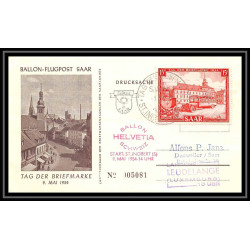 41666 Ballon-Flugpost SAAR Karte 1954 Allemagne (germany) saar Aviation PA Poste aérienne airmail Lettre cover