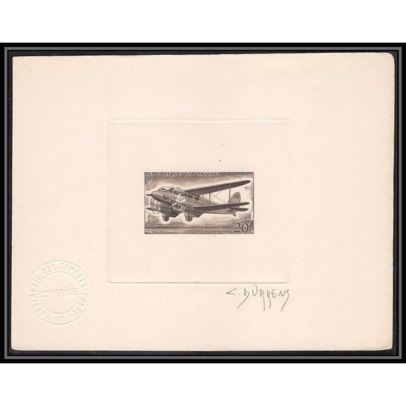 0654 Epreuve d'artiste artist proof poste aérienne pa N°8 Gabon gabonaise biplane avion plane avions Signé signed