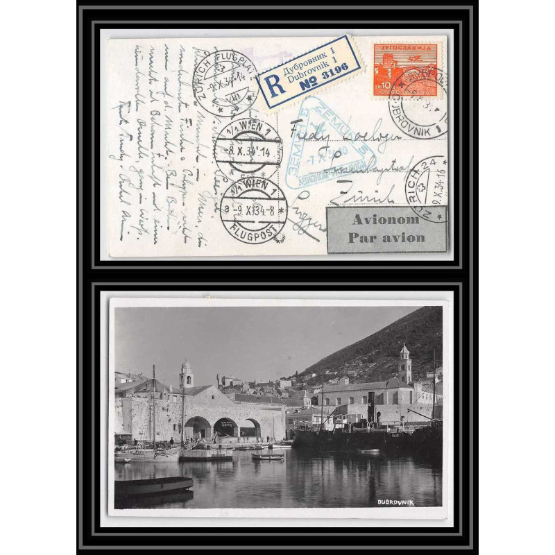 41728 dubrovnik zurich via wien 1934 Yougoslavie (Yugoslavia) Aviation PA Poste aérienne airmail Carte postale postcard
