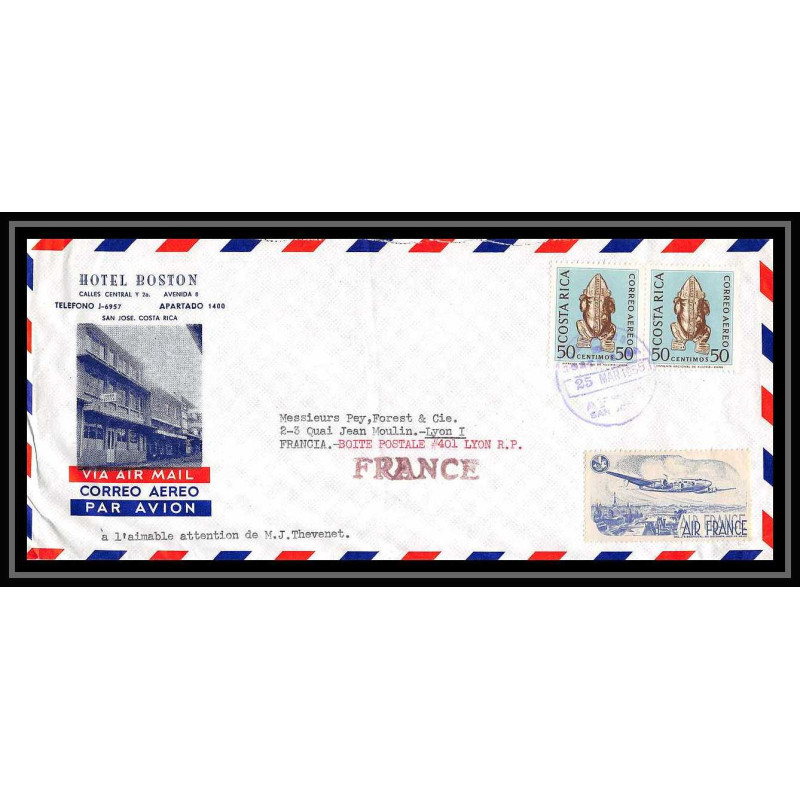 41744 air france 1965 vignette salvador Costa Rica Aviation PA Poste aérienne airmail Lettre cover
