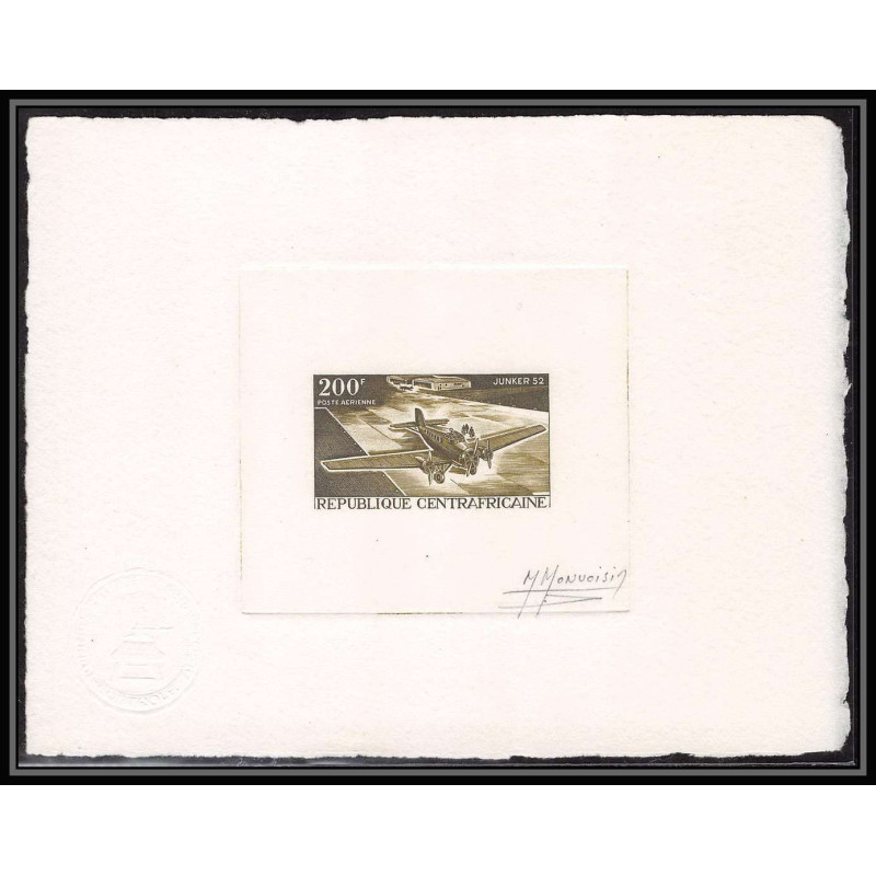0657 Epreuve d'artiste artist proof centraficaine y&t 51 junker 52 avion (plane planes avions) Signé signed autograph