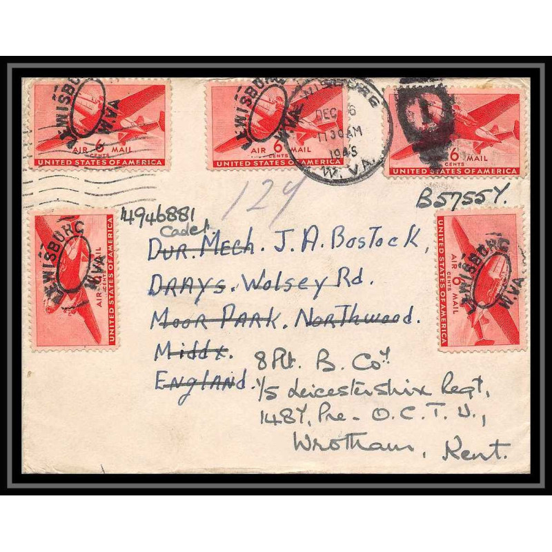 41753 RAR lewisburg guerre 1945 Wrotham kent Grande bretagne england USA Aviation PA Poste aérienne airmail Lettre cover