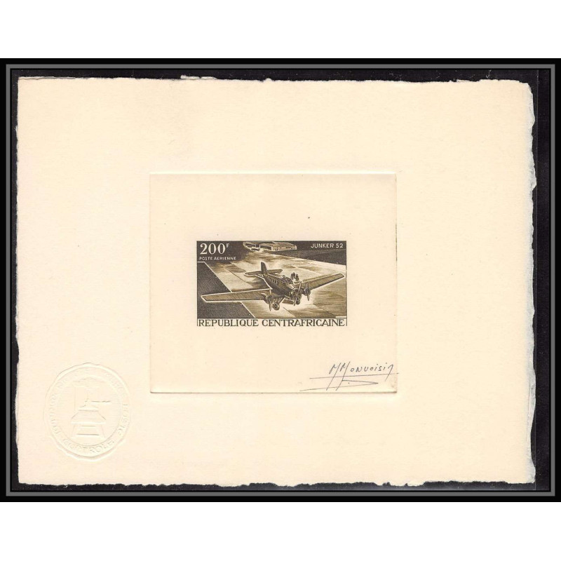 0659 Epreuve d'artiste artist proof centraficaine y&t 51 junker 52 avion (plane planes avions) Signé signed autograph