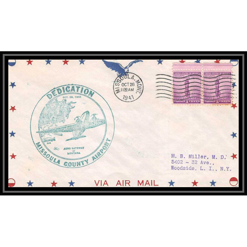 0844 lettre USA Aviation premier vol (Airmail cover first flight Luftpost 1941 Missoula airport dedication Montana