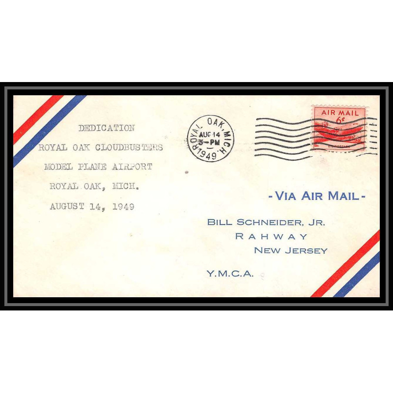 0846 lettre USA Aviation premier vol Airmail cover first flight aeroplane 1949 Royal Oak Cloudbusters airport