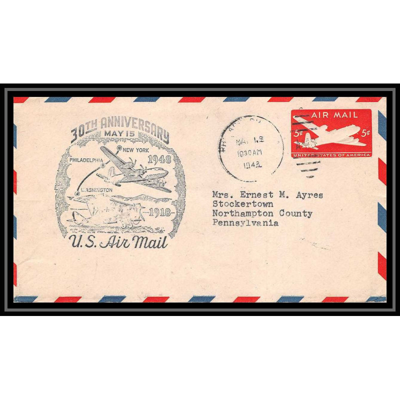 0847a lettre USA Aviation premier vol Airmail cover first flight aeroplane 1948 30th anniversary us air mail 