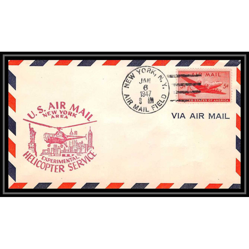 0874 Lettre USA Hélicoptère helicopter Aviation premier vol Airmail cover first flight aeroplane 1947 New York