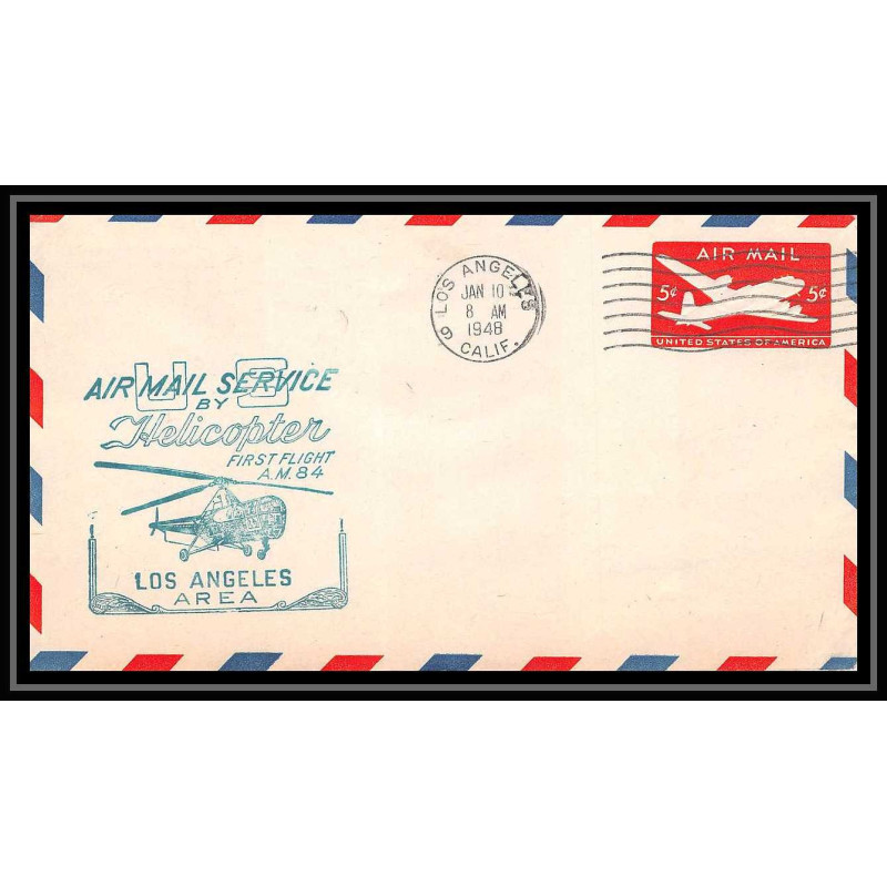 0883 Lettre USA Hélicoptère helicopter Aviation premier vol (Airmail cover first flight) 1948 Los Angeles AM 84