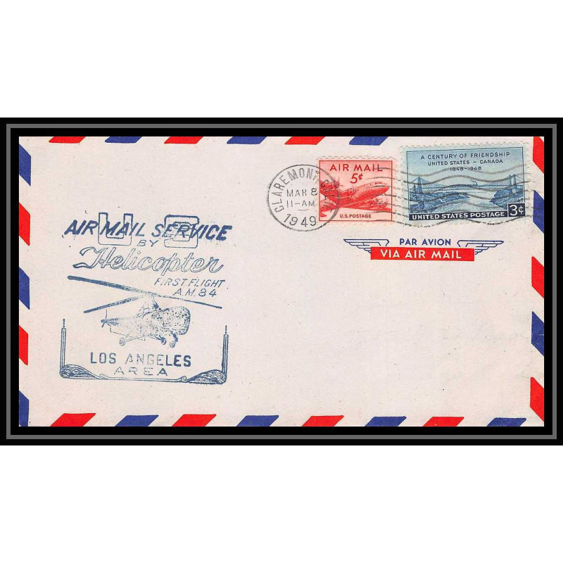0892 Lettre USA Hélicoptère helicopter Aviation premier vol (Airmail cover first flight) 1949 Claremont AM 84