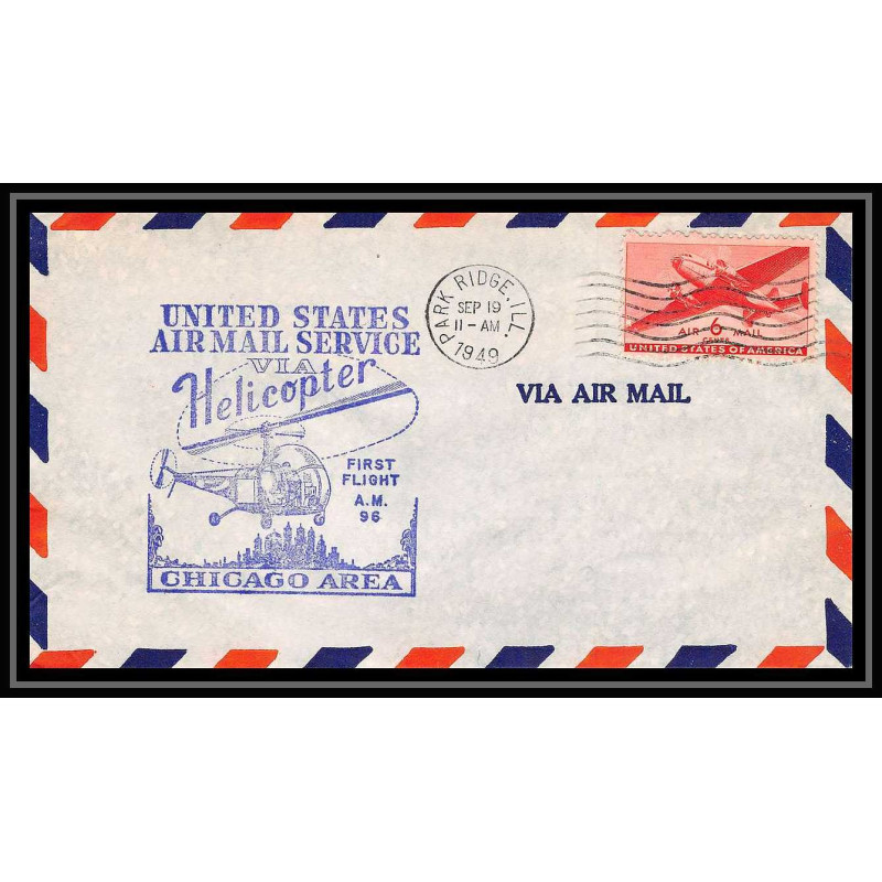 0921 Lettre USA Hélicoptère helicopter Aviation premier vol (Airmail cover first flight) 1949 Park Ridge AM 96