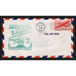0922 Lettre USA Hélicoptère helicopter premier vol Airmail first flight 1949 Wilmette AM 96 Signé (signed)
