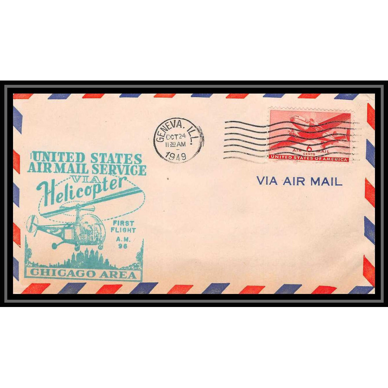 0926 Lettre USA Hélicoptère helicopter Aviation premier vol (Airmail cover first flight) 1949 Geneva AM 96