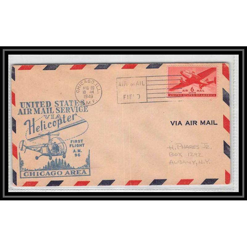 0953 Lettre USA Hélicoptère helicopter Aviation premier vol (Airmail cover first flight) 1949 Chicago AM 96