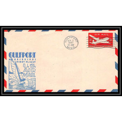 0956 lettre USA Aviation premier vol Airmail cover first flight aeroplane 1947 Gulfport Mississippi
