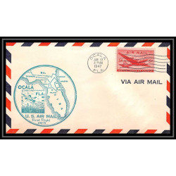 0962a lettre USA Aviation premier vol Airmail cover first flight aeroplane 1947 Gainesville, Florida am 75