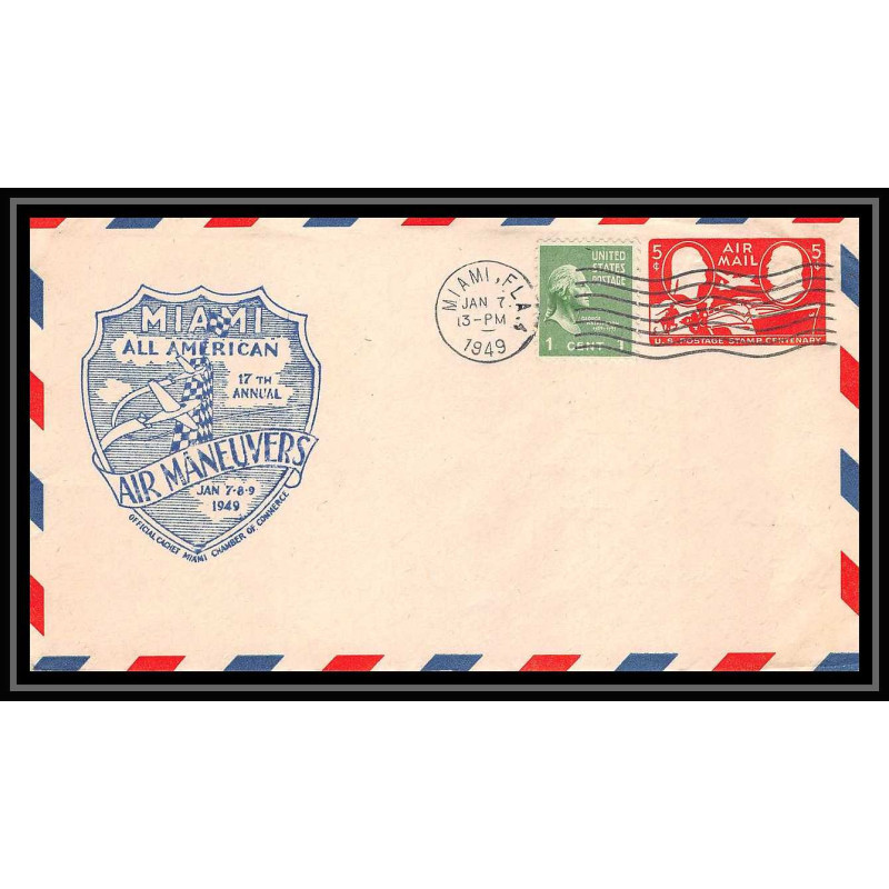 0964 lettre USA Aviation premier vol Airmail cover first flight aeroplane 1949 Miami All American Air Maneuvers