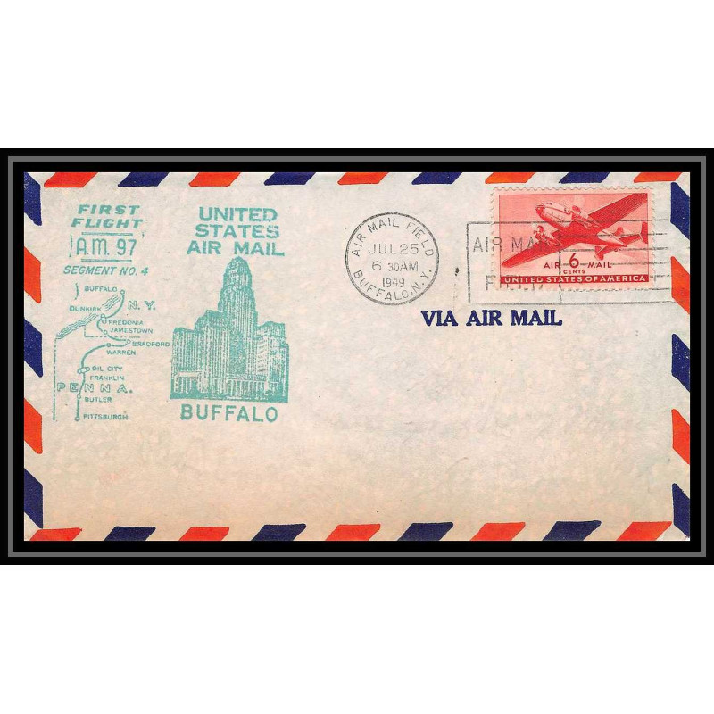 0970 lettre USA Aviation premier vol Airmail cover first flight aeroplane 1949 Buffalo (New York) AM 97