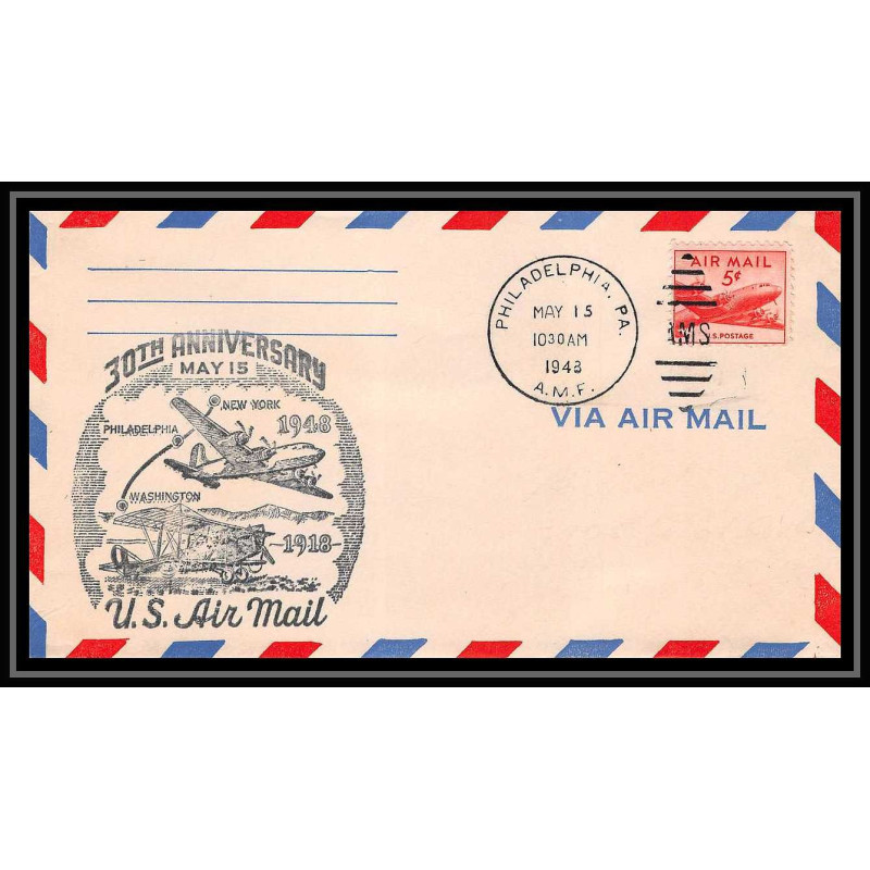 0972a lettre USA Aviation premier vol (Airmail cover first flight Luftpost 15/5/1948 30th anniversary Philadelphia