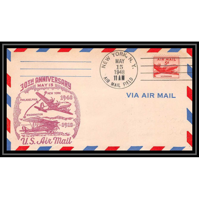 0972b lettre USA Aviation premier vol Airmail cover first flight aeroplane 15/5/1948 30th anniversary New York