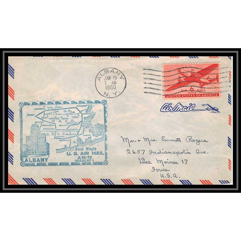 0980 lettre USA Aviation premier vol Airmail cover first flight aeroplane 1950 Albany (New York) am 79
