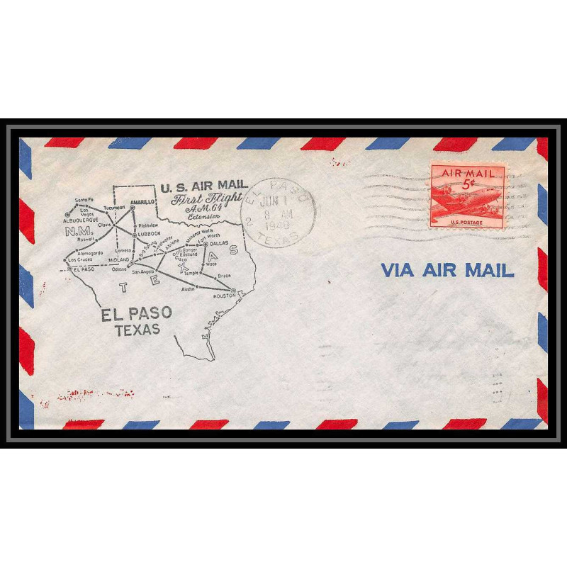 0981 lettre USA Aviation premier vol Airmail cover first flight aeroplane 1948 EL PASO am 64