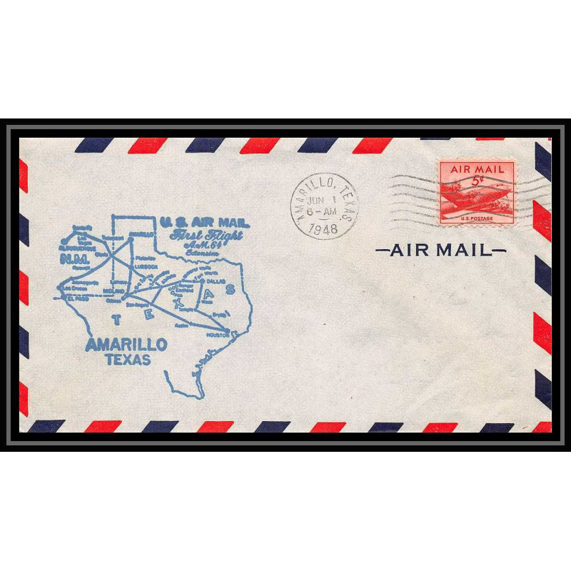 0981a lettre USA Aviation premier vol Airmail cover first flight aeroplane 1948 Amarillo, Texas am 64