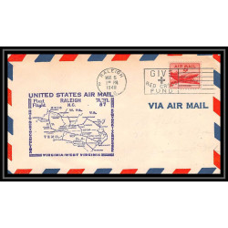 0986e lettre USA Aviation premier vol Airmail cover first flight aeroplane 1948 Raleigh Carolina am 87