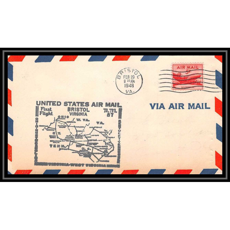 0986f lettre USA Aviation premier vol Airmail cover first flight aeroplane 1948 Bristol am 87