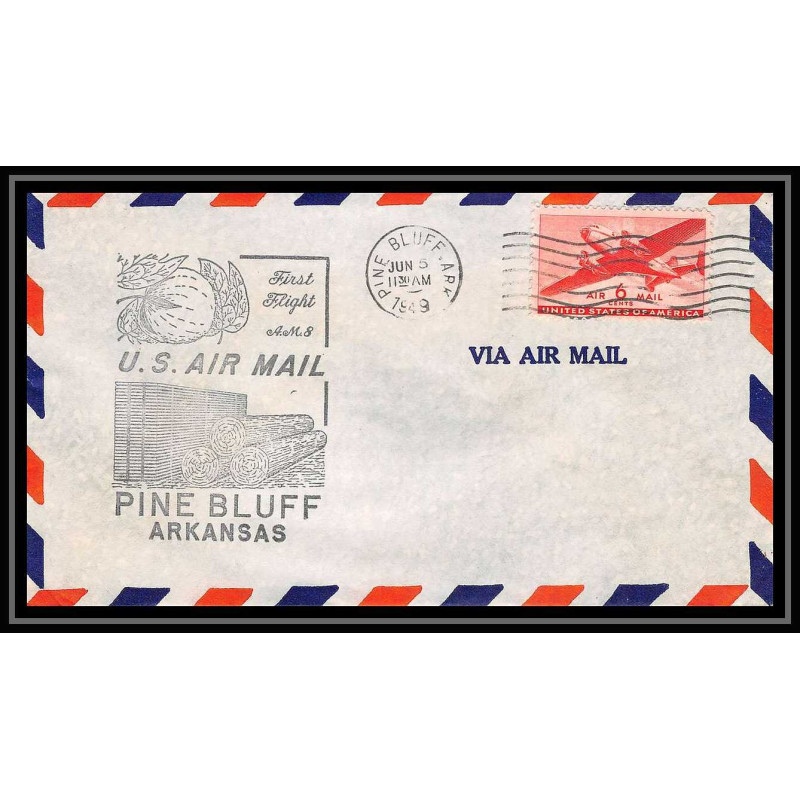 0987 lettre USA Aviation premier vol Airmail cover first flight aeroplane 1949 AM 8 pine bluff