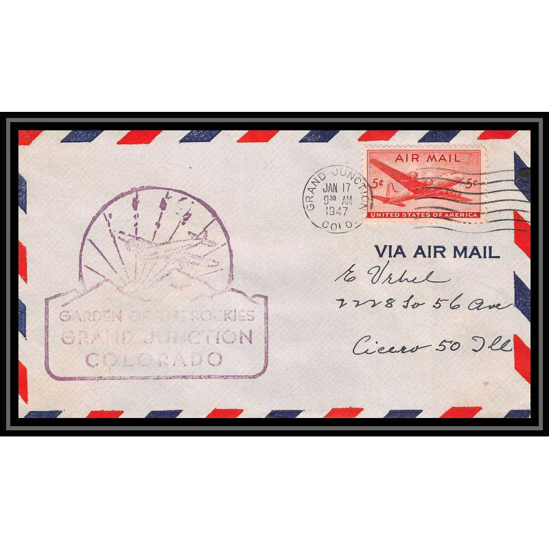 0992 lettre USA Aviation premier vol Airmail cover first flight aeroplane 1947 Grand Junction (Colorado)