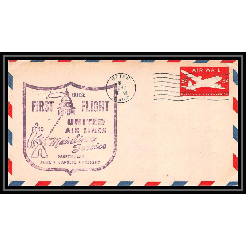 0993 lettre USA Aviation premier vol Airmail cover first flight aeroplane 1947 Boise, Idah mainliner service