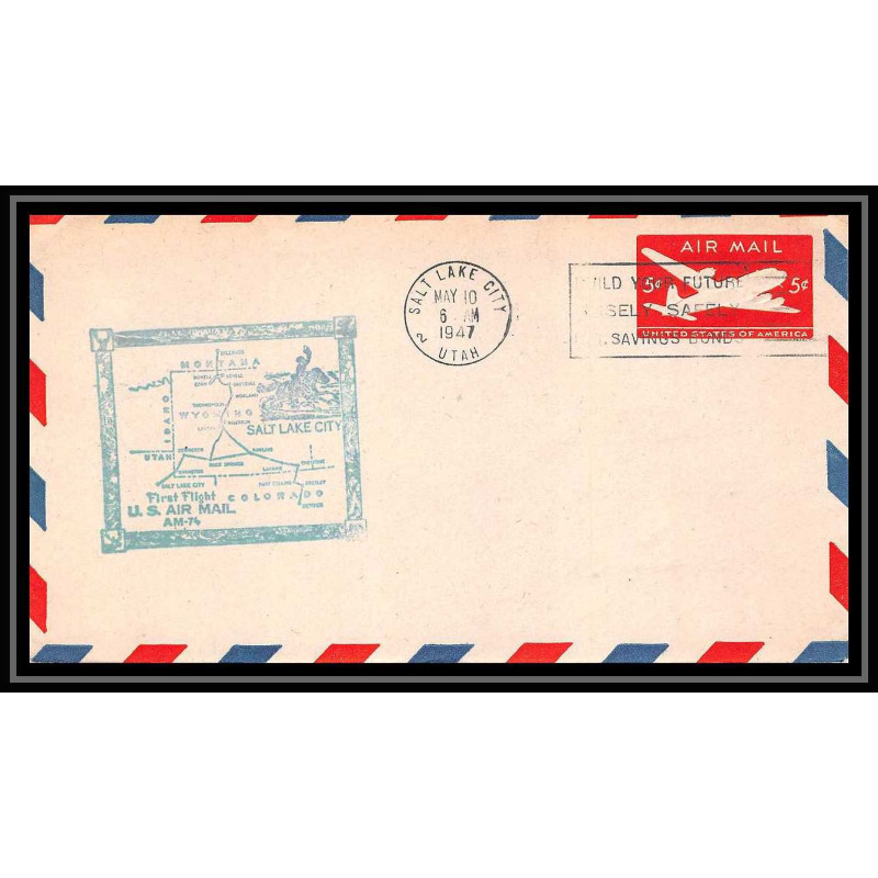 0994a lettre USA Aviation premier vol Airmail cover first flight aeroplane 1947 AM 74 Salt Lake City