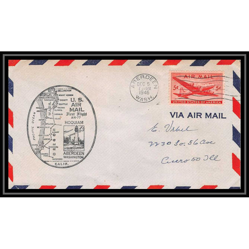 0999b lettre USA Aviation premier vol Airmail cover first flight aeroplane Astoria (Oregon) AM 77