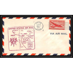 1001 lettre USA Aviation premier vol Airmail cover first flight aeroplane 1947 Price (Utah) AM-73